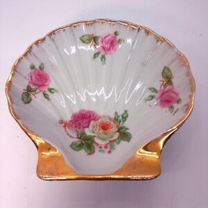 Vintage Floral Shell Shaped Dish with Gold Accents Berkshire Occupied Japan